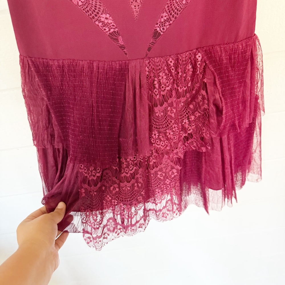 EUC Free People Dove Lace Sleeveless Mini Dress in Rich Berry Color Size 6 - Picture 7 of 11
